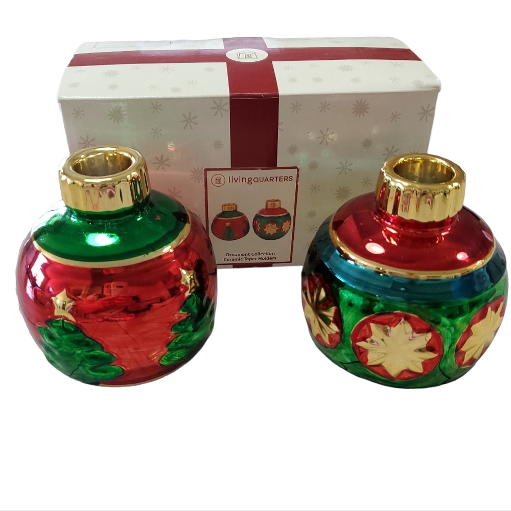Vintage Living Quarters Ceramic Ornament Taper Candle Holder Set